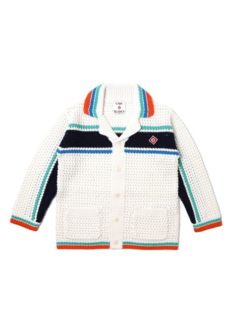 Cardigan All'Uncinetto Bianco Con Righe Multicolori CASABLANCA KIDS | KS25-KW-97101